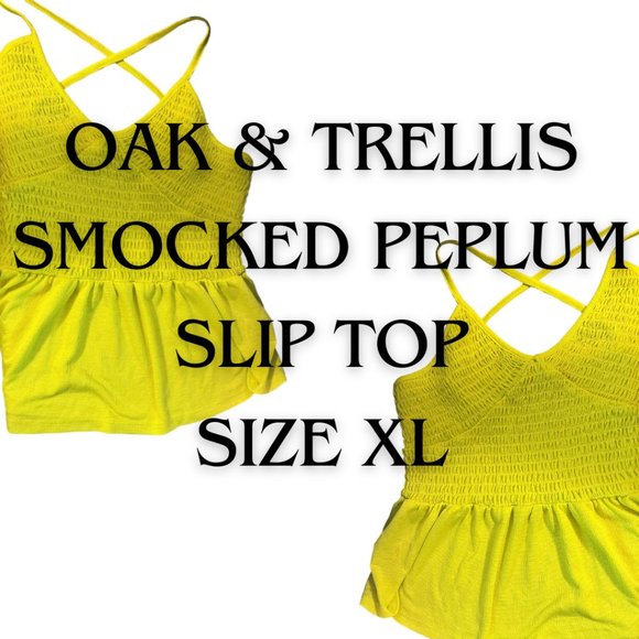 OAK & TRELLIS Smocked Peplum Slip Top Wild Lime XL Tank Top Cross Strap Back - Picture 7 of 7